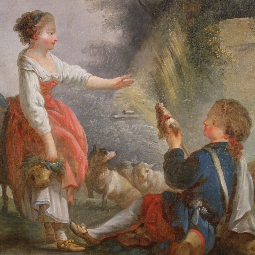 Great 18th Century French Painting, Romantic Pastoral Scene-photo-4