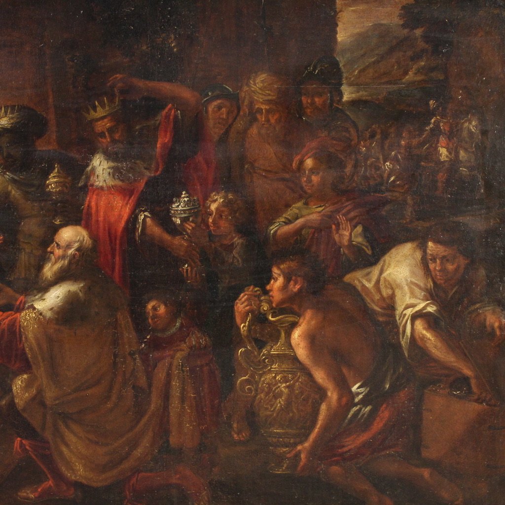 Grand tableau religieux du 17ème siècle, L'Adoration des Mages-photo-3