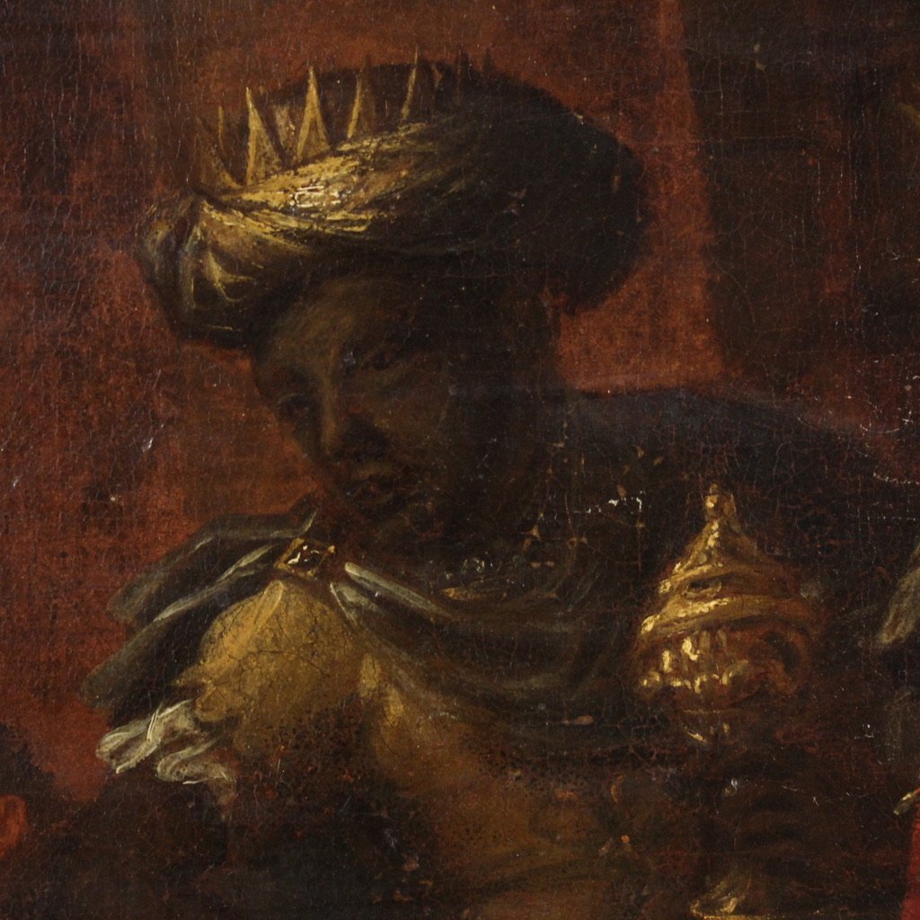 Grand tableau religieux du 17ème siècle, L'Adoration des Mages-photo-7