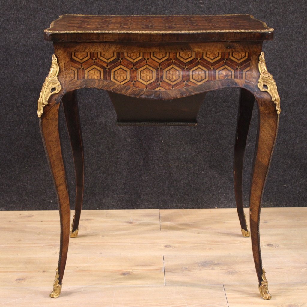 Table à coudre incrustée Napoléon III du 19ème siècle-photo-4