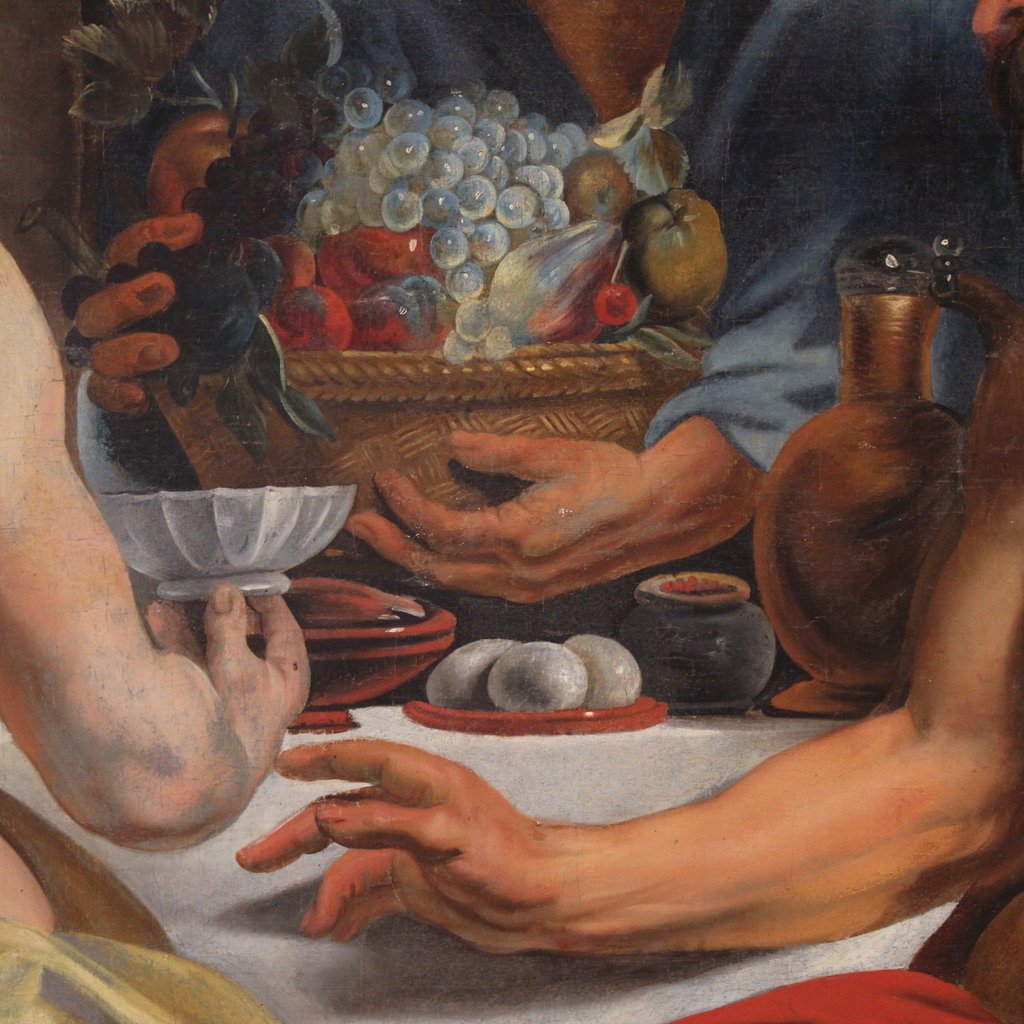 Grand tableau mythologique du 18ème siècle, Philémon et Baucis visités par Jupiter et Mercure-photo-2