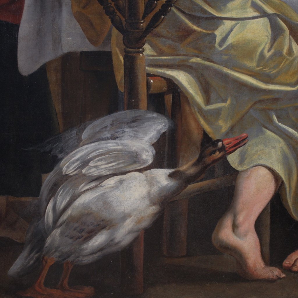 Grand tableau mythologique du 18ème siècle, Philémon et Baucis visités par Jupiter et Mercure-photo-4