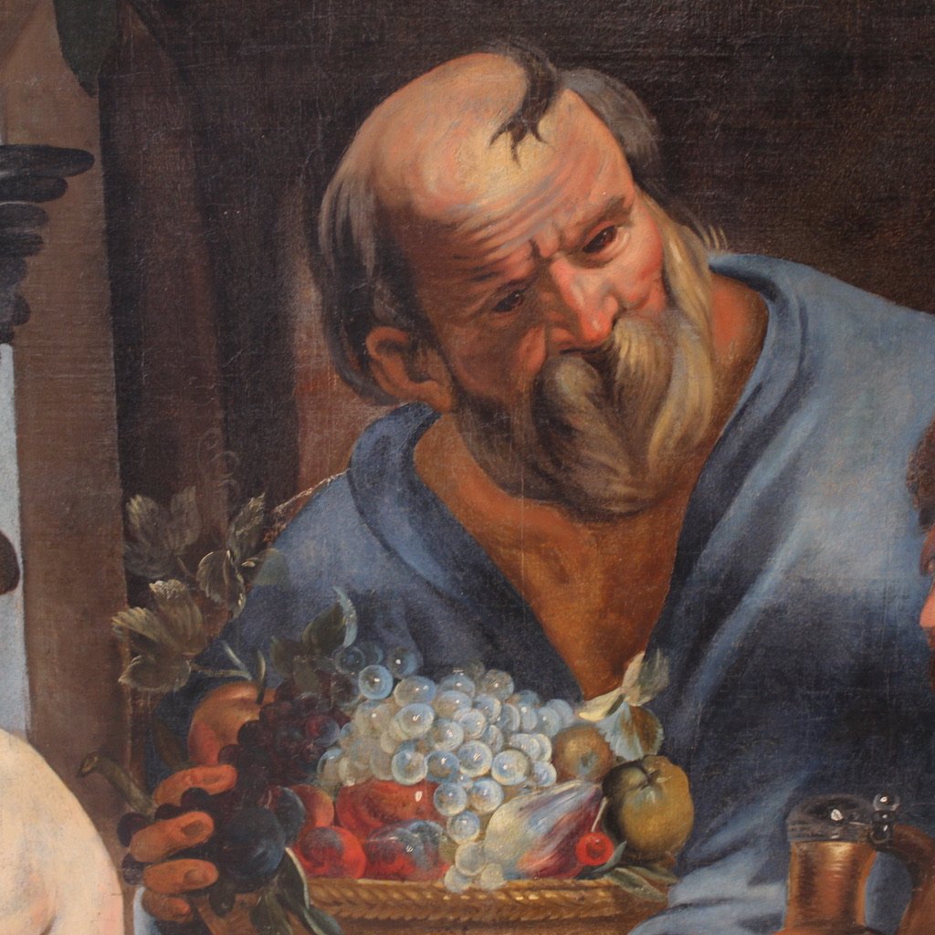 Grand tableau mythologique du 18ème siècle, Philémon et Baucis visités par Jupiter et Mercure-photo-8