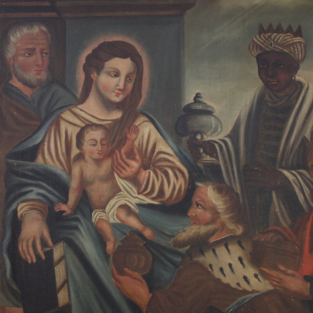 19th Century Spanish Painting Adoration Of The Magi-photo-3