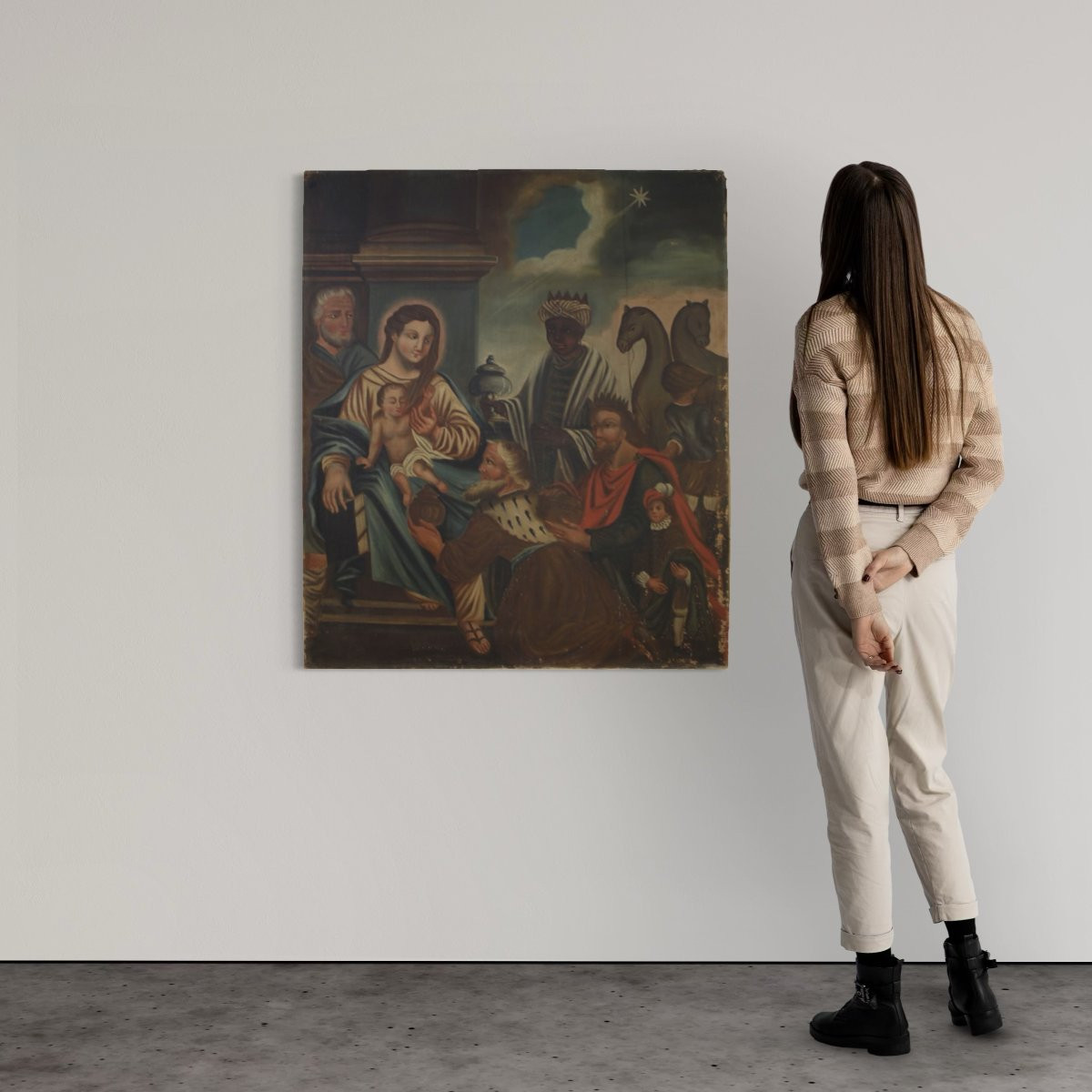 19th Century Spanish Painting Adoration Of The Magi-photo-1