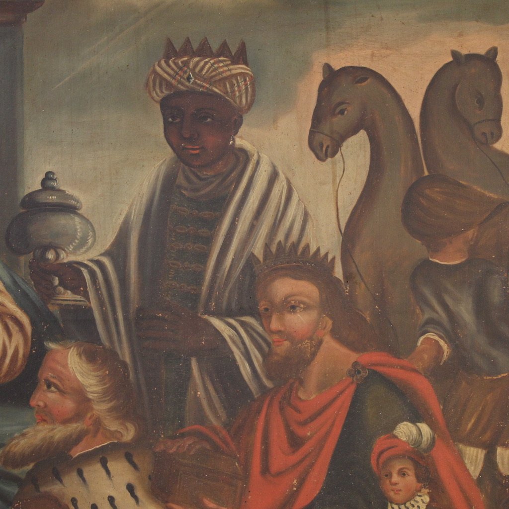 19th Century Spanish Painting Adoration Of The Magi-photo-2