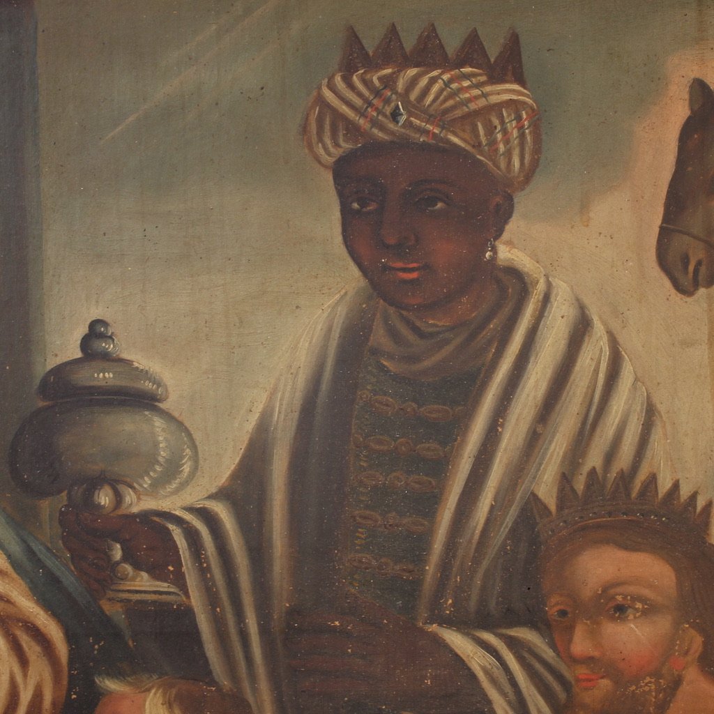 19th Century Spanish Painting Adoration Of The Magi-photo-5