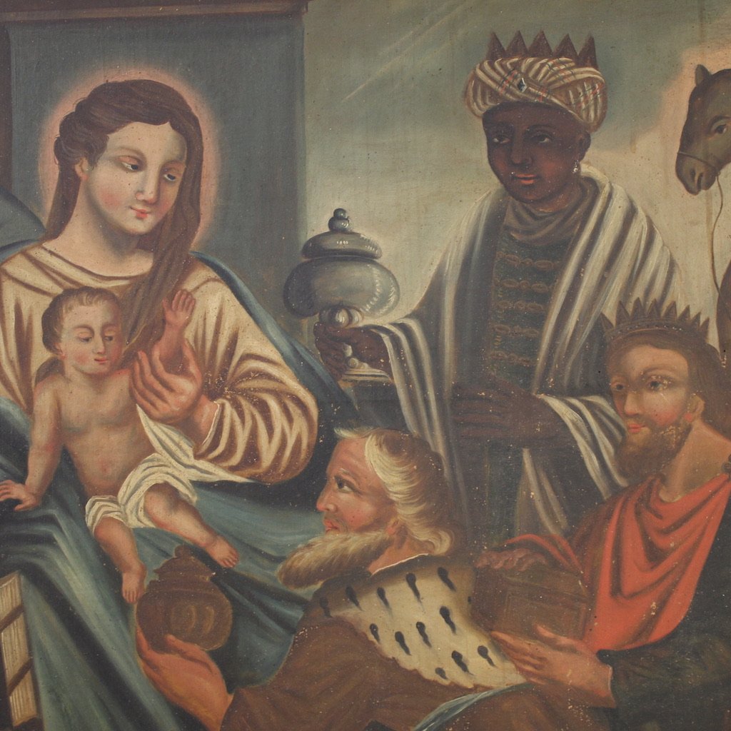 19th Century Spanish Painting Adoration Of The Magi-photo-7