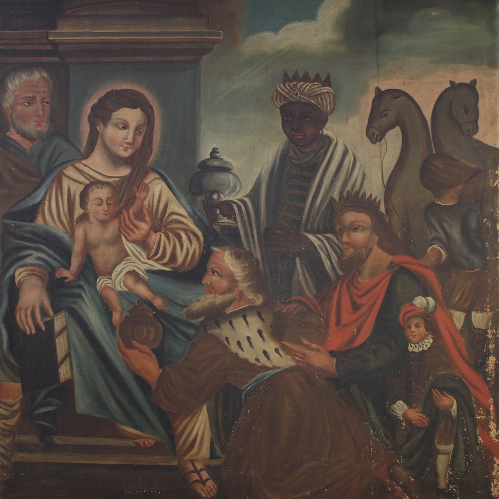 19th Century Spanish Painting Adoration Of The Magi