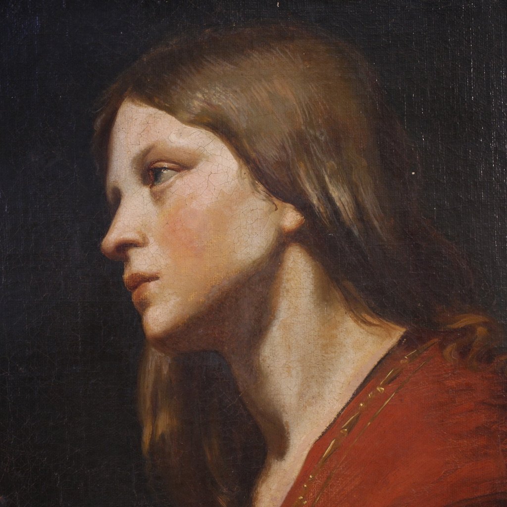 Peinture italienne du 19ème siècle, portrait d'une jeune fille-photo-2