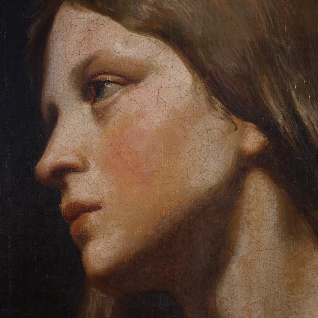 Peinture italienne du 19ème siècle, portrait d'une jeune fille-photo-3