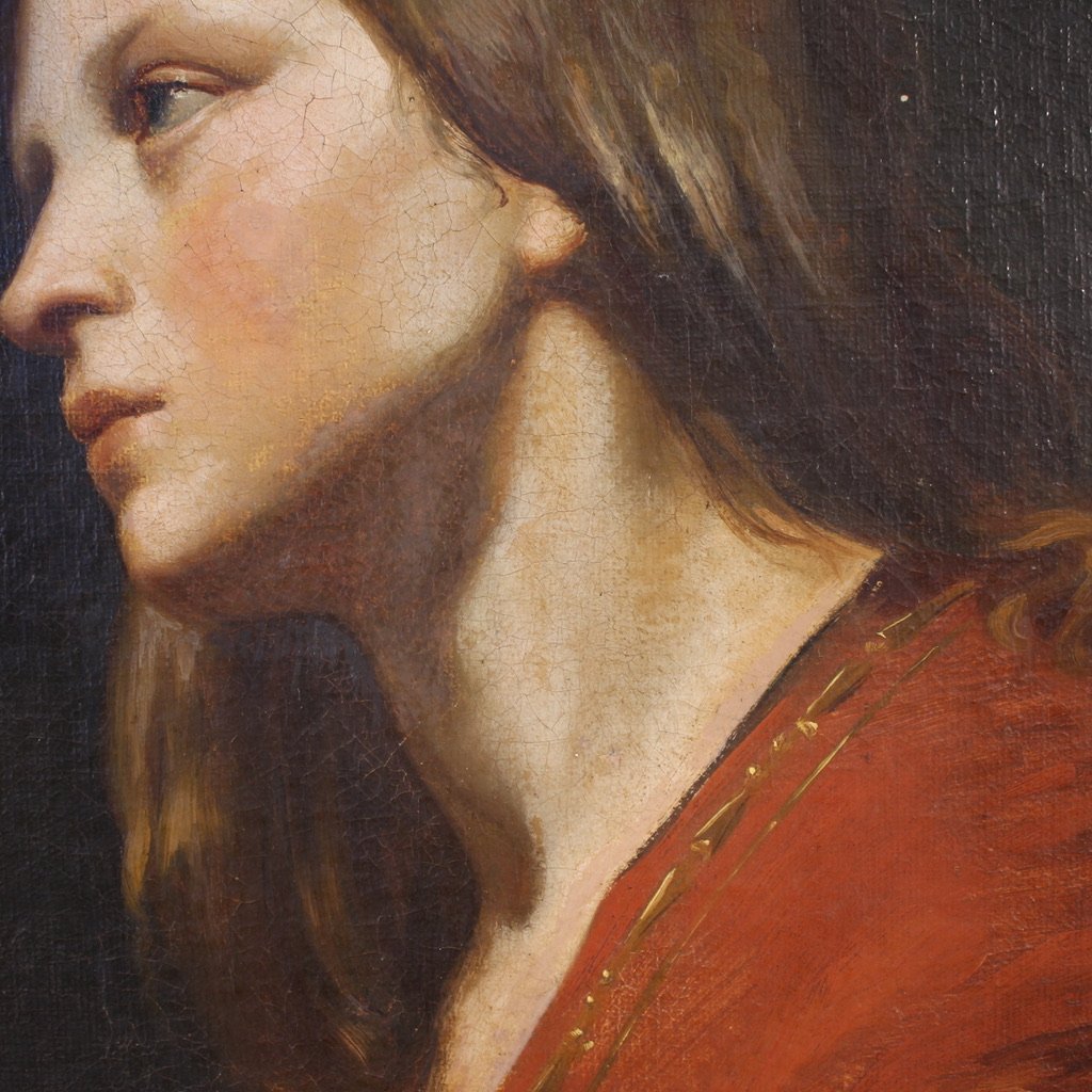Peinture italienne du 19ème siècle, portrait d'une jeune fille-photo-4