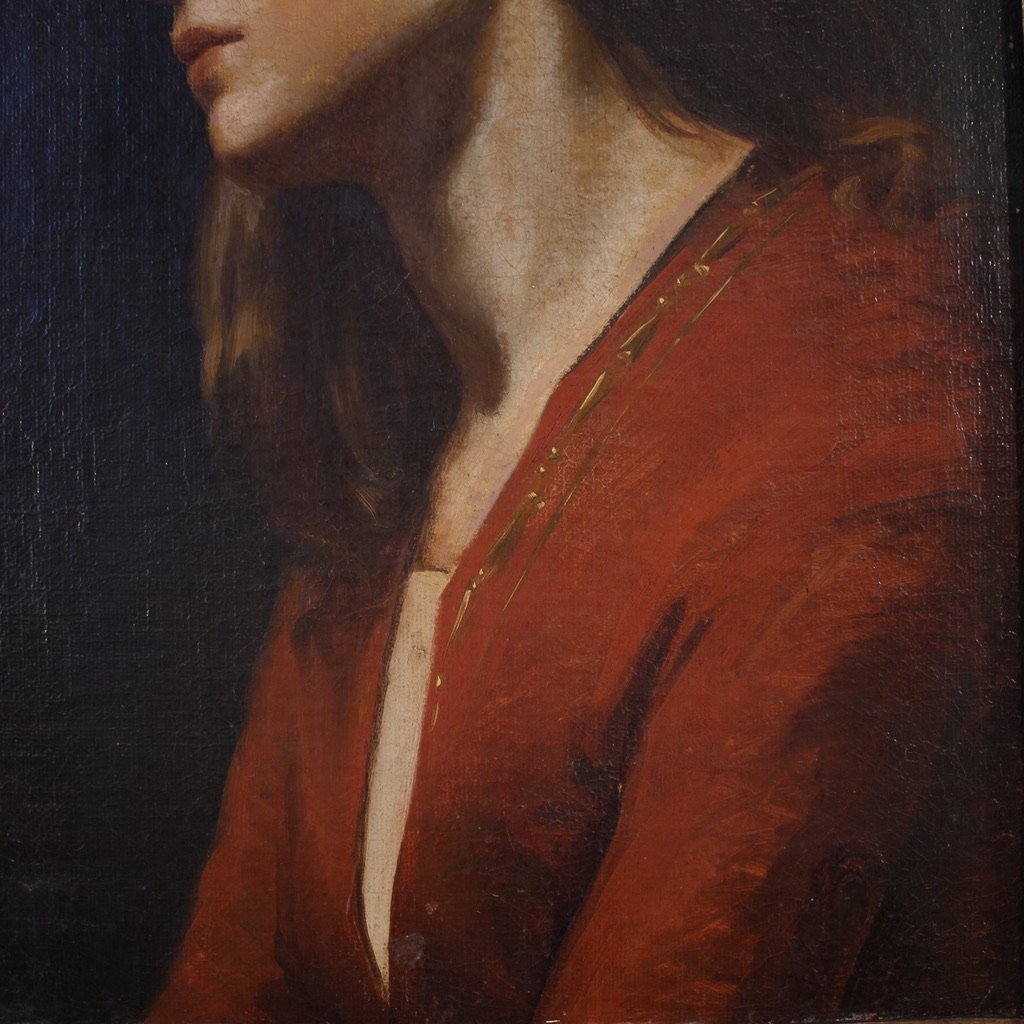 Peinture italienne du 19ème siècle, portrait d'une jeune fille-photo-8