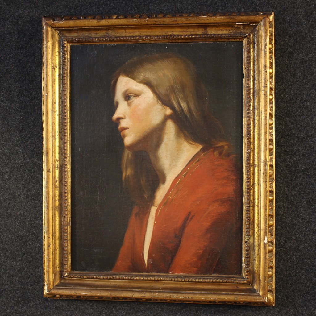 Peinture italienne du 19ème siècle, portrait d'une jeune fille-photo-3