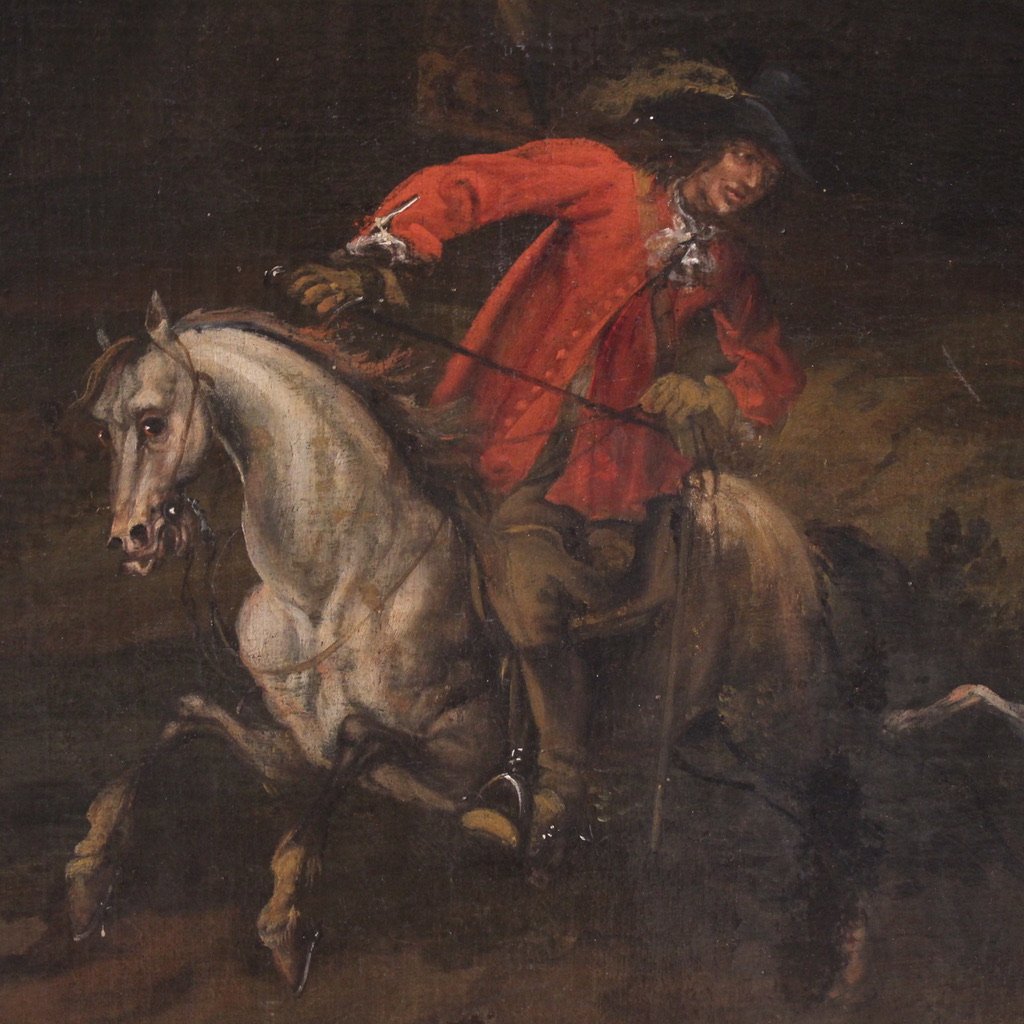 Antique Italian Painting Of A Deer Hunting Scene From The 18th Century-photo-4