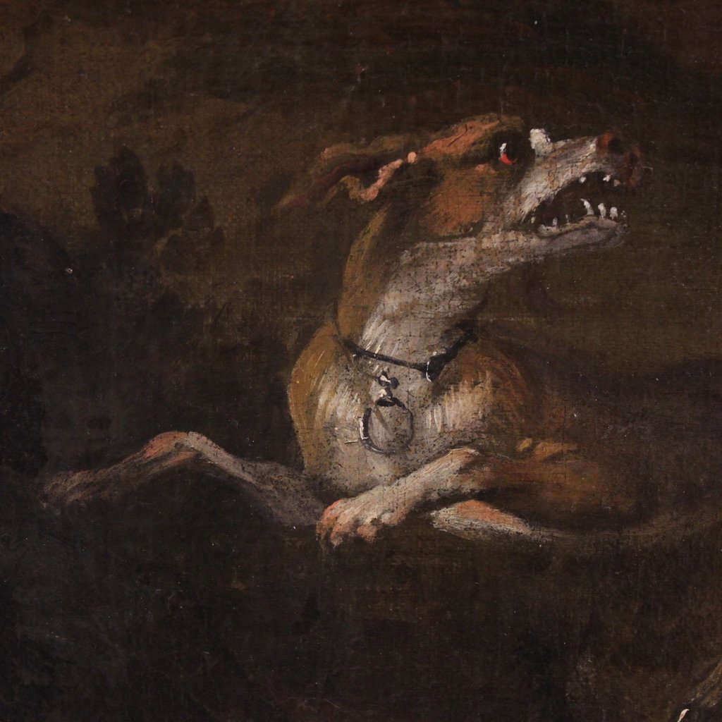 Antique Italian Painting Of A Deer Hunting Scene From The 18th Century-photo-3