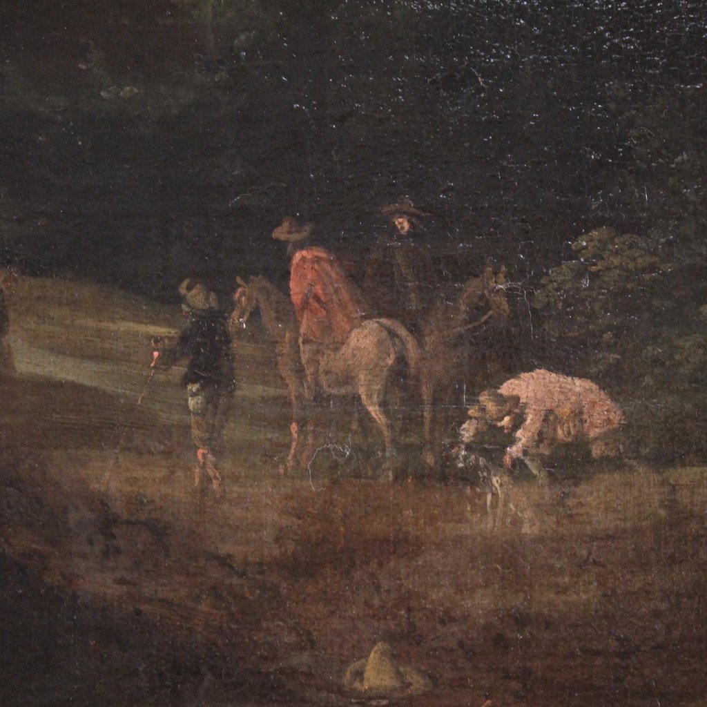 Antique Italian Painting Of A Deer Hunting Scene From The 18th Century-photo-8
