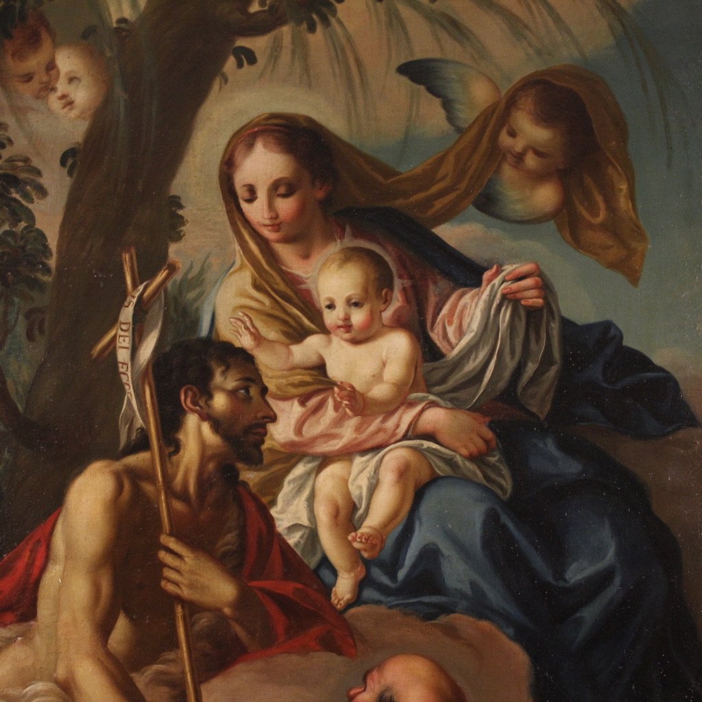 Great 18th-century Italian Painting Of The Madonna And Child With St. John The Baptist -photo-4