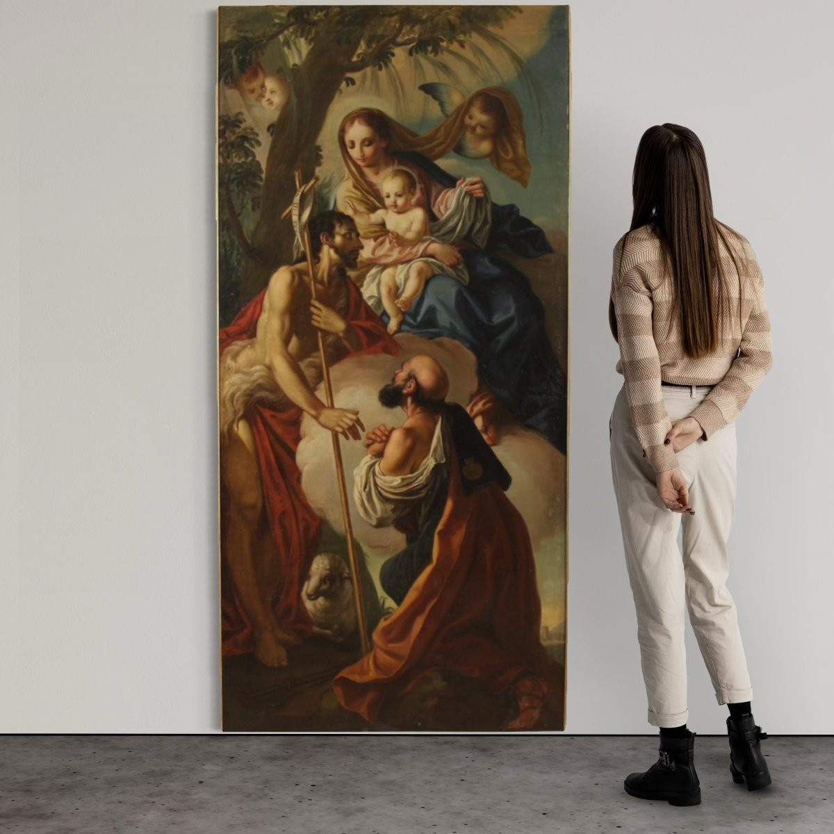 Great 18th-century Italian Painting Of The Madonna And Child With St. John The Baptist -photo-1