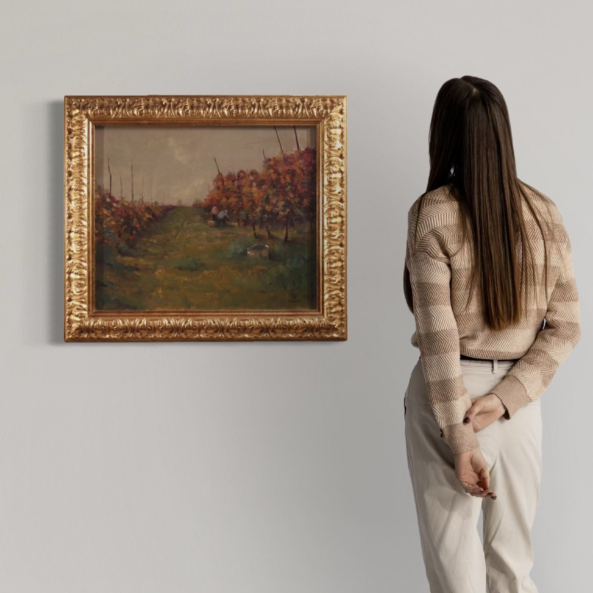 20th-century Italian Landscape Painting The Vineyard In Druento-photo-2