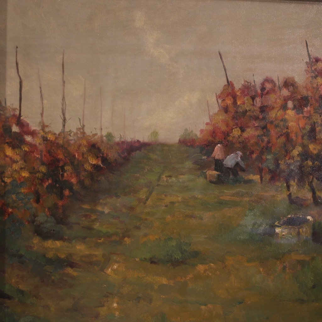 20th-century Italian Landscape Painting The Vineyard In Druento-photo-3