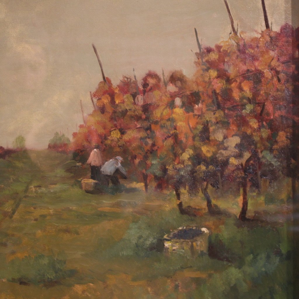 20th-century Italian Landscape Painting The Vineyard In Druento-photo-4