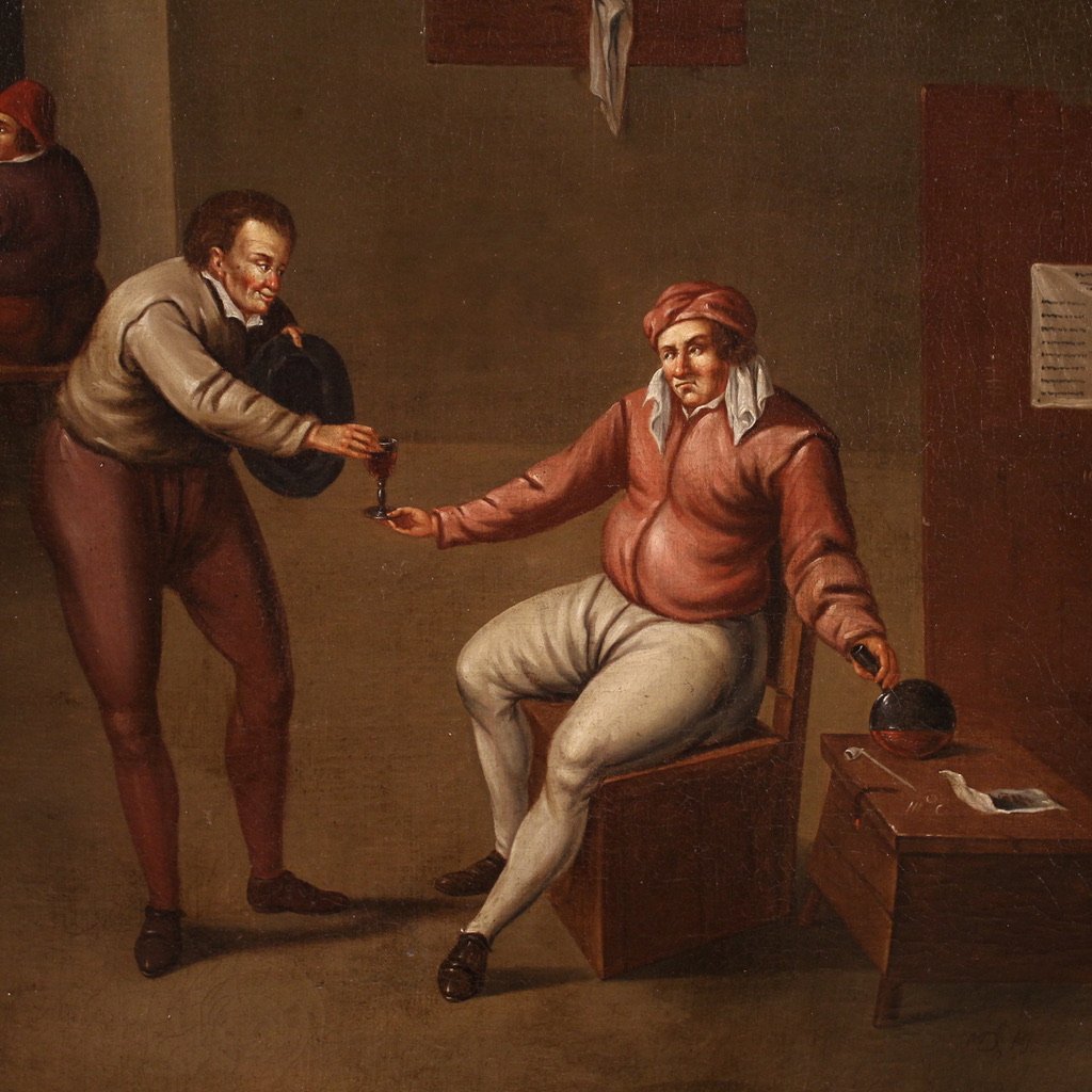 Antique Flemish Interior Scene Painting From The 17th Century-photo-1