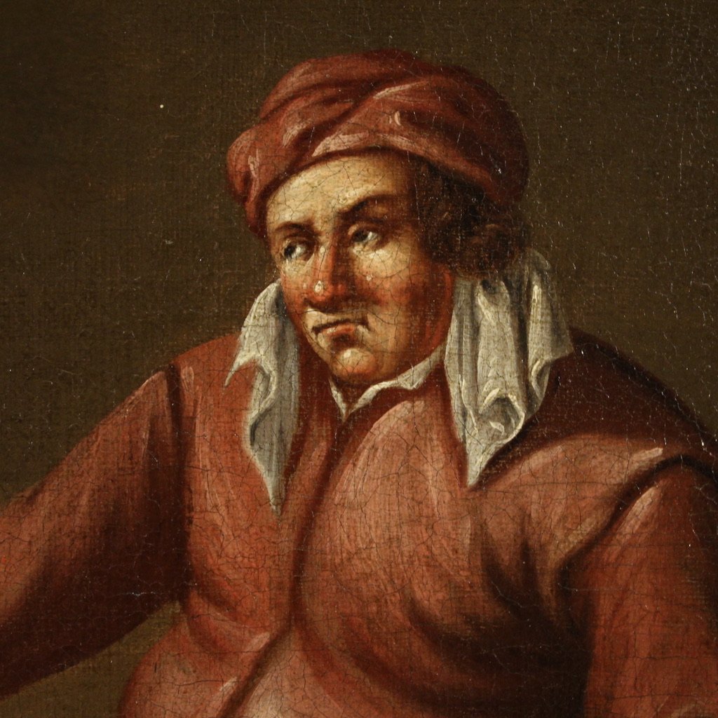 Antique Flemish Interior Scene Painting From The 17th Century-photo-5