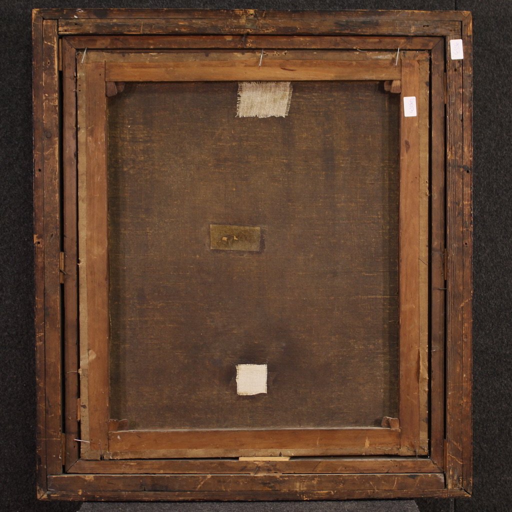 Antique Flemish Interior Scene Painting From The 17th Century-photo-8