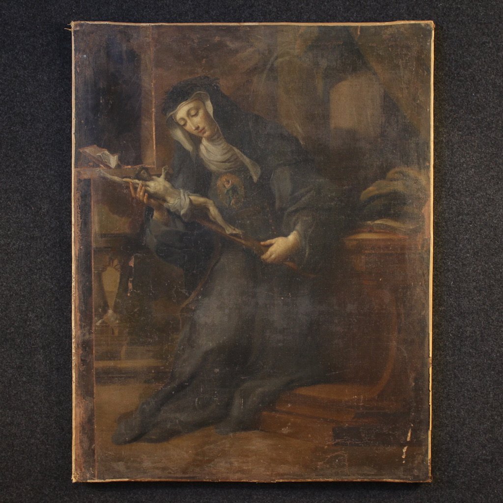 Ancien tableau italien Sainte Rita de Cascia du 17ème siècle-photo-2