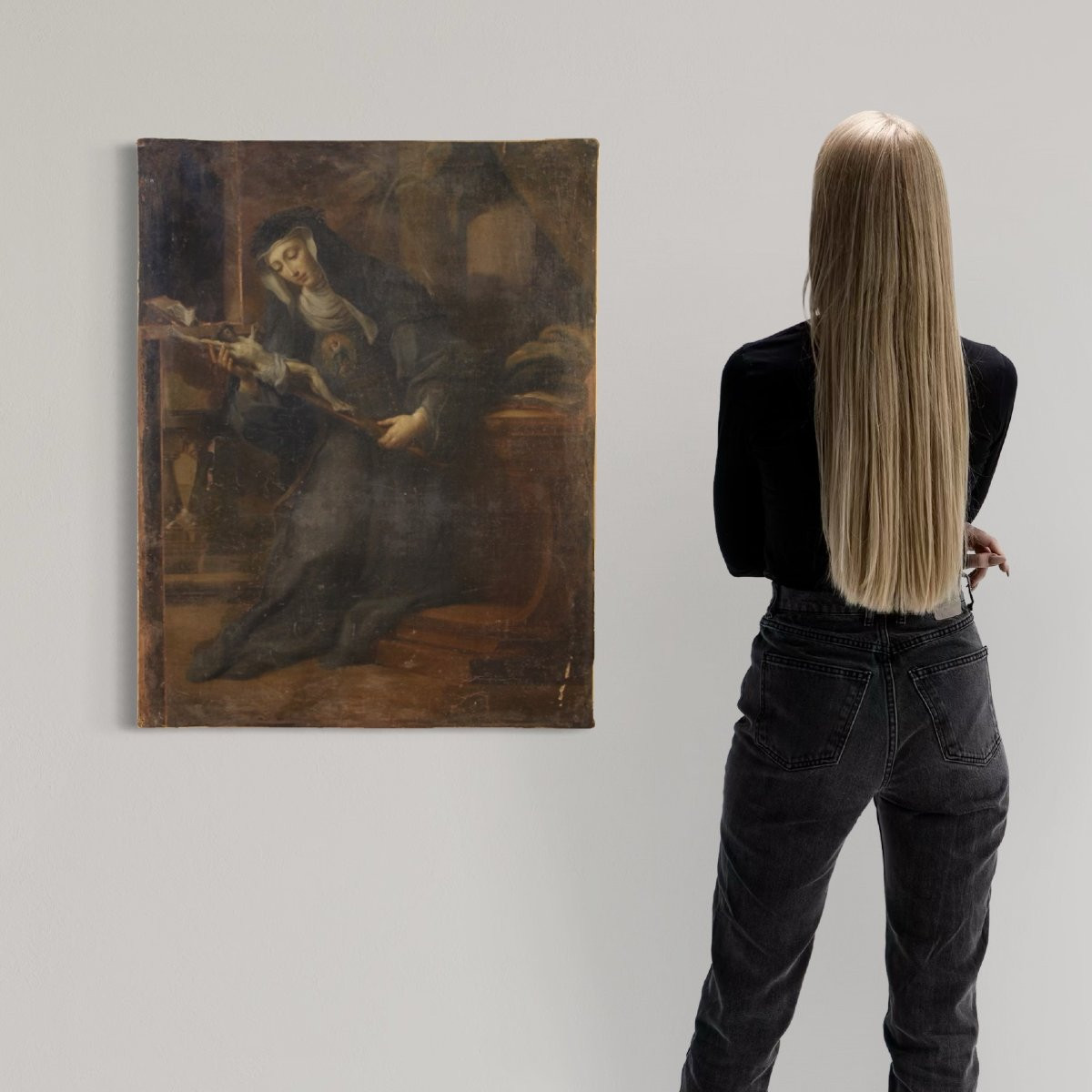 Ancien tableau italien Sainte Rita de Cascia du 17ème siècle-photo-3