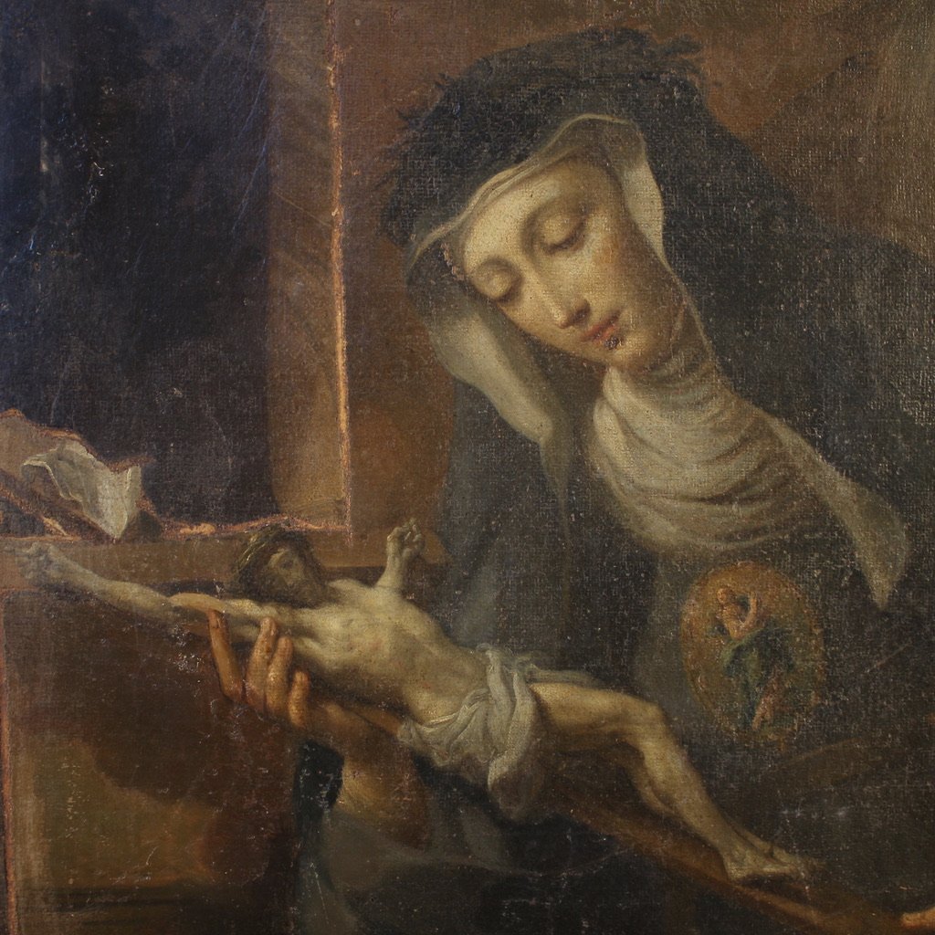 Ancien tableau italien Sainte Rita de Cascia du 17ème siècle-photo-2