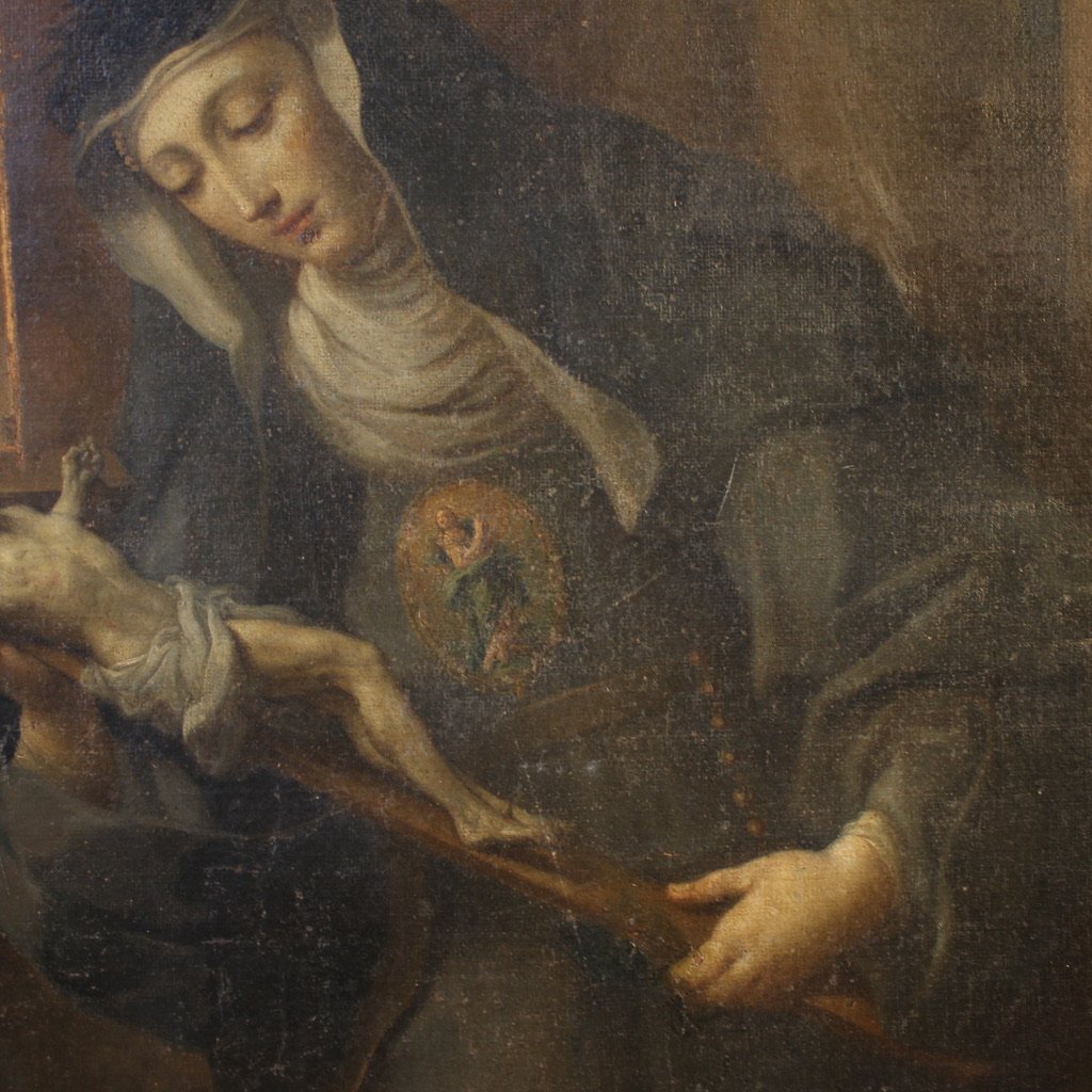 Ancien tableau italien Sainte Rita de Cascia du 17ème siècle-photo-3
