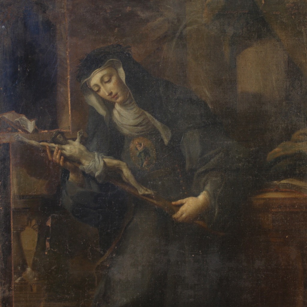 Ancien tableau italien Sainte Rita de Cascia du 17ème siècle