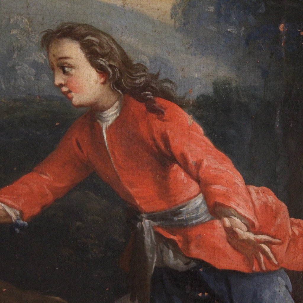 Ancien tableau français enfants jouant du 18ème siècle-photo-2