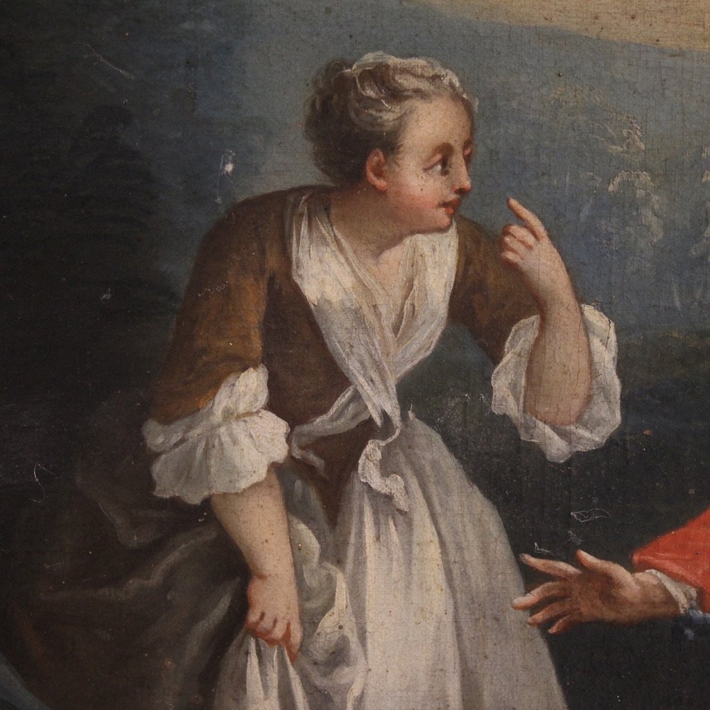 Ancien tableau français enfants jouant du 18ème siècle-photo-5