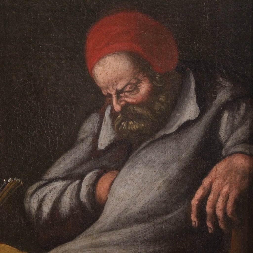 Tableau italien ancien du 17ème siècle, Sainte Famille avec saint Joseph endormi-photo-5