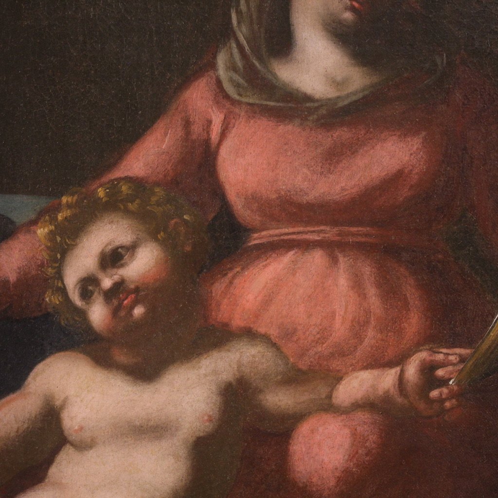 Tableau italien ancien du 17ème siècle, Sainte Famille avec saint Joseph endormi-photo-6