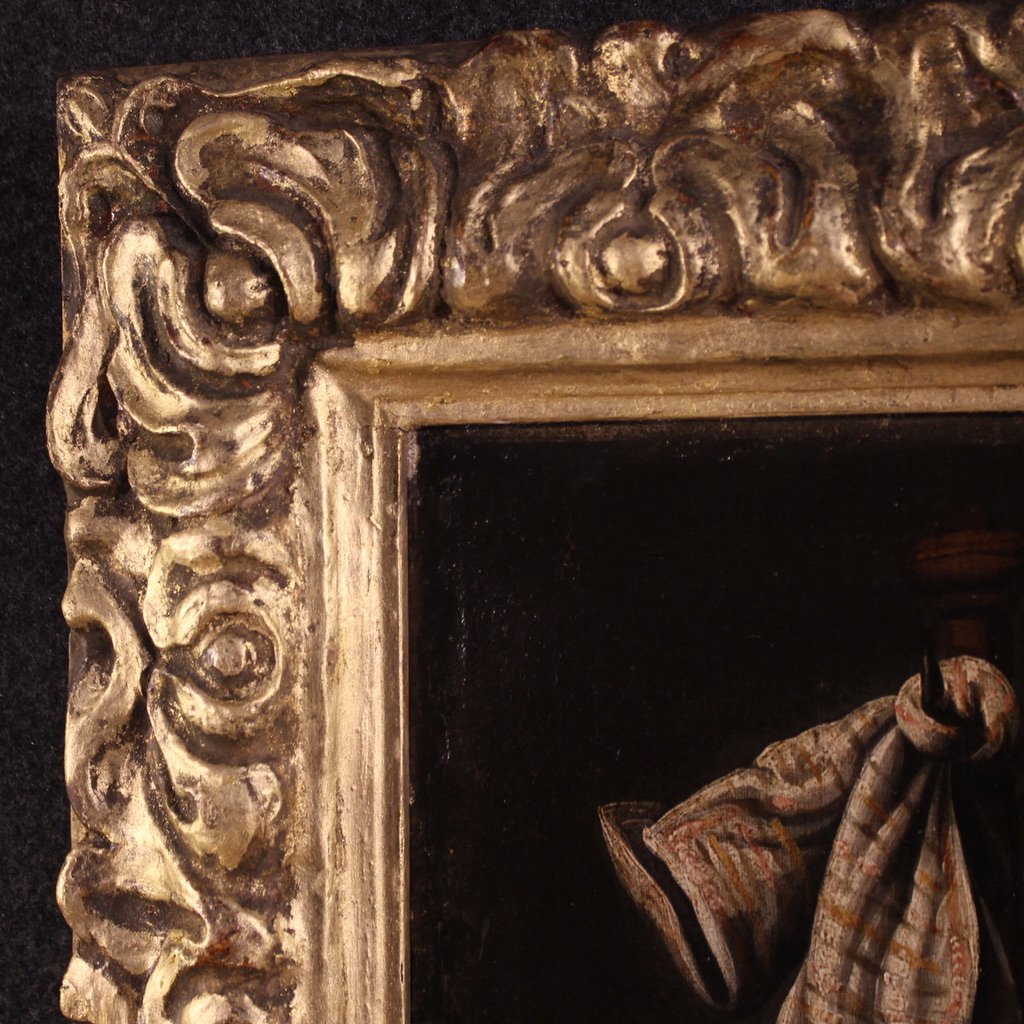 Ancien tableau espagnol du 17ème siècle, Christ et les disciples d'Emmaüs-photo-4