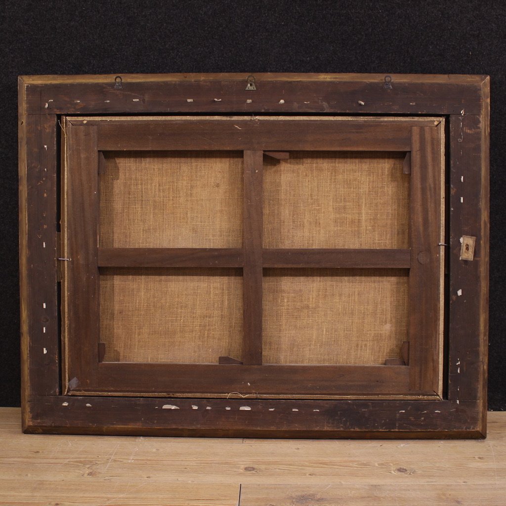 Ancien tableau espagnol du 17ème siècle, Christ et les disciples d'Emmaüs-photo-2