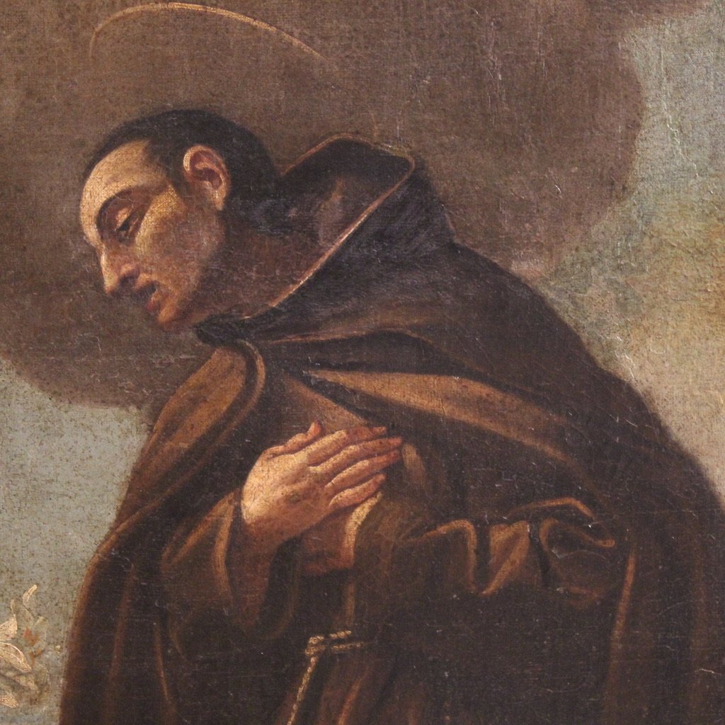 Antique Italian Painting Of Adoration Of Friars With Cherubs From The 17th Century-photo-2