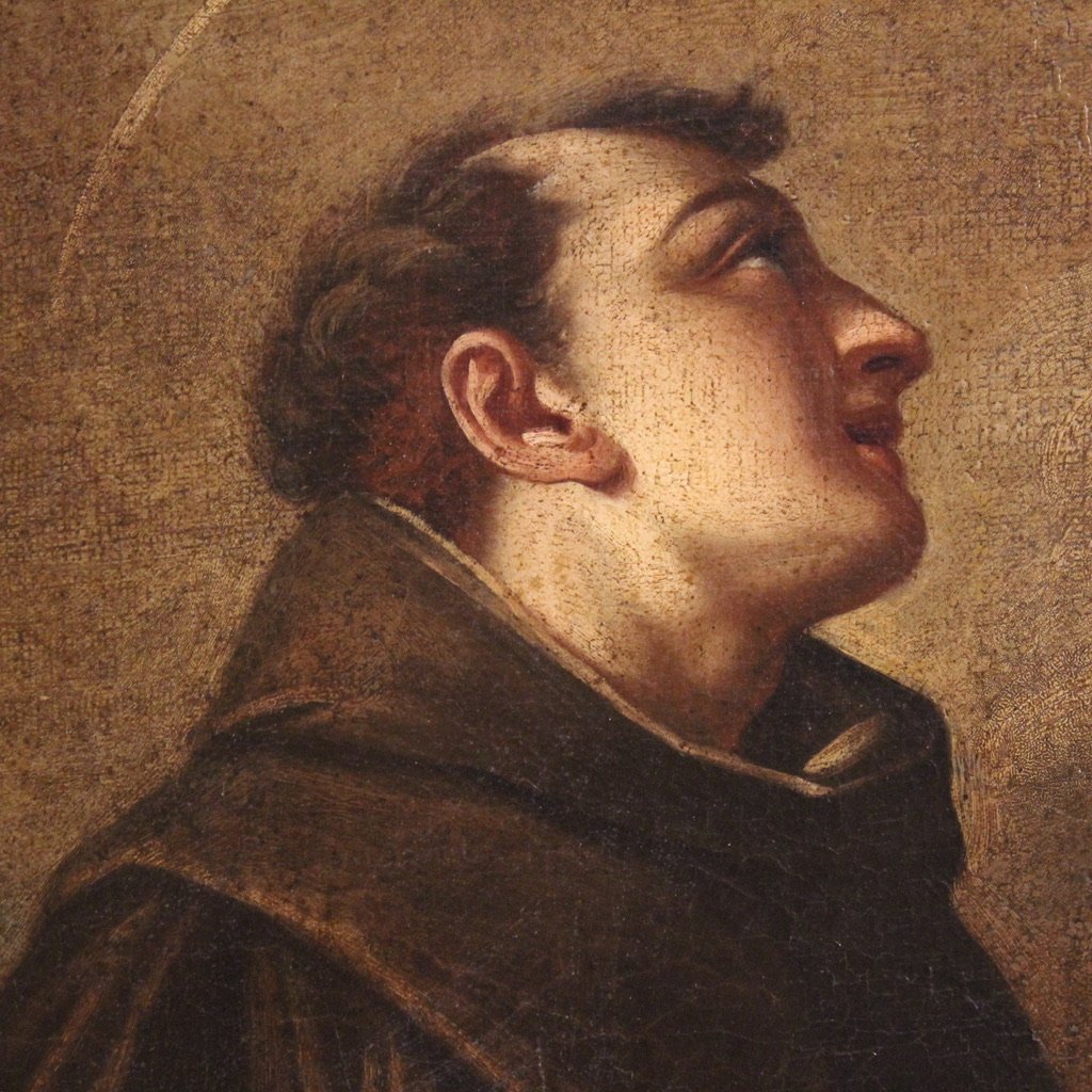 Antique Italian Painting Of Adoration Of Friars With Cherubs From The 17th Century-photo-6