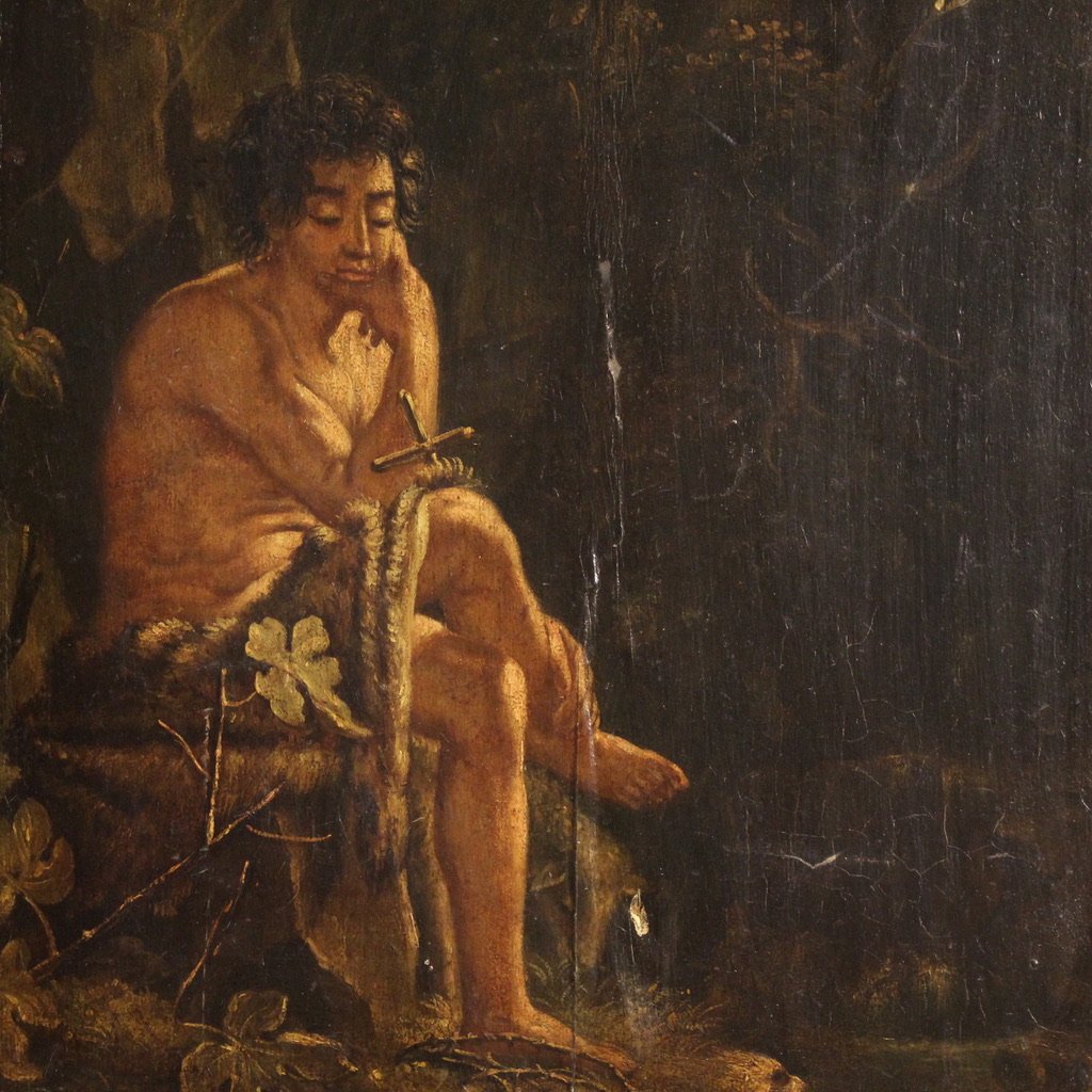 Antique French Painting Of St. John The Baptist From The 18th Century-photo-2