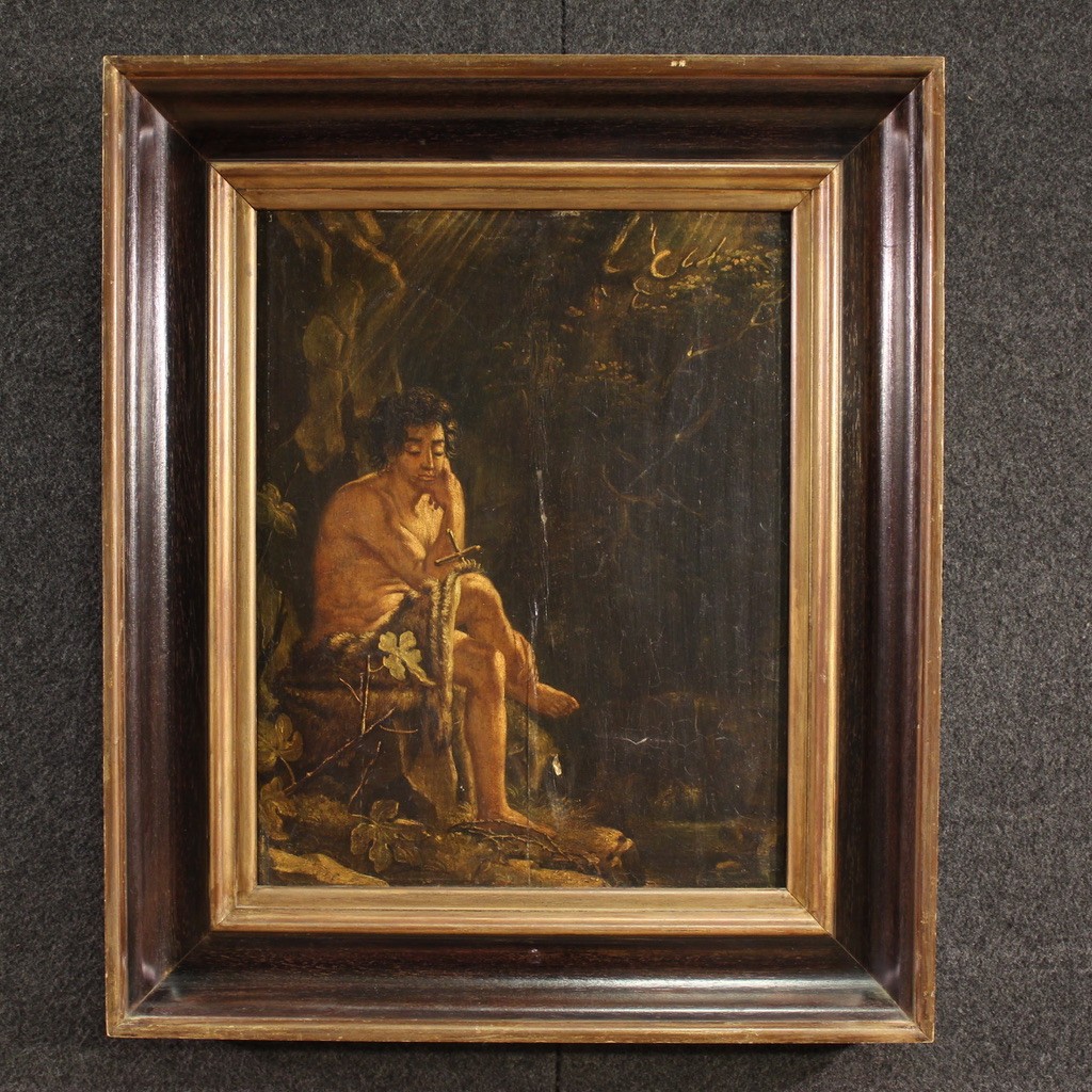 Antique French Painting Of St. John The Baptist From The 18th Century