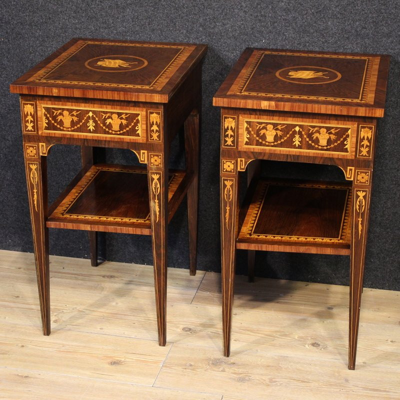 Pair Of Louis XVI Style Inlaid Bedside Tables From The 20th Century-photo-5