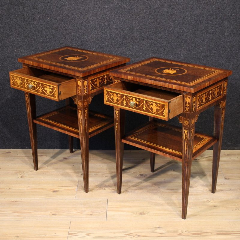 Pair Of Louis XVI Style Inlaid Bedside Tables From The 20th Century-photo-7