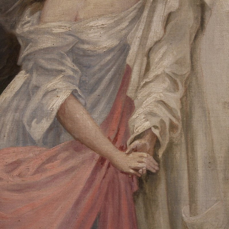 Grand tableau néoclassique du 19ème siècle, allégorie de la foi, de l'espérance et de la charit-photo-5