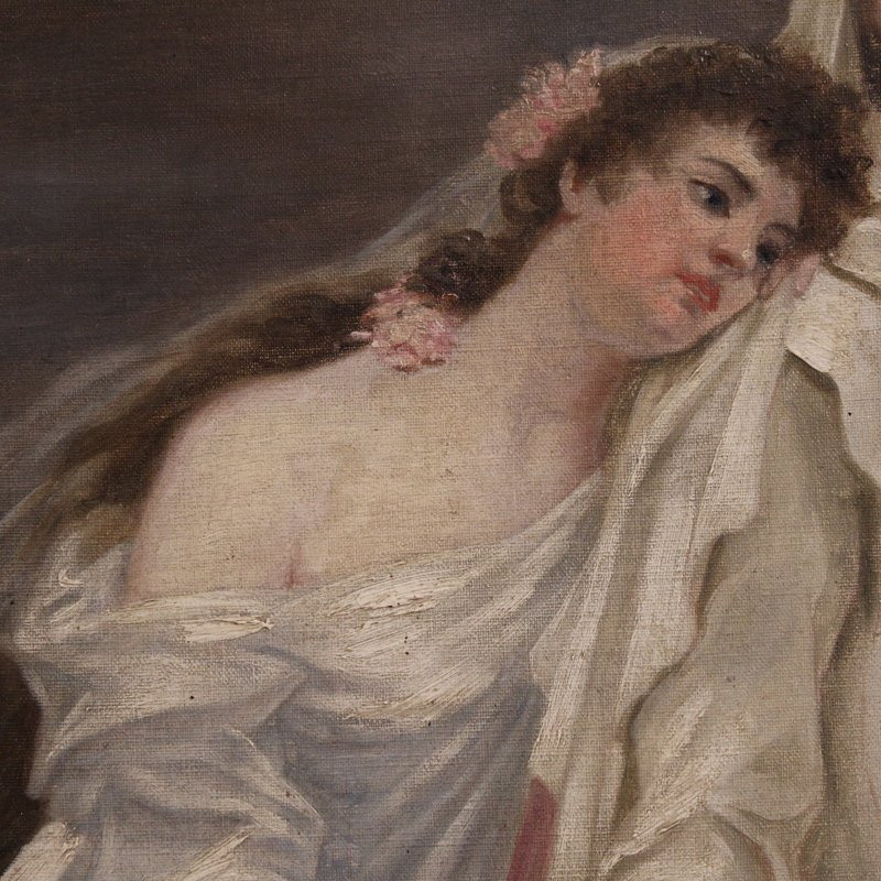 Grand tableau néoclassique du 19ème siècle, allégorie de la foi, de l'espérance et de la charit-photo-6