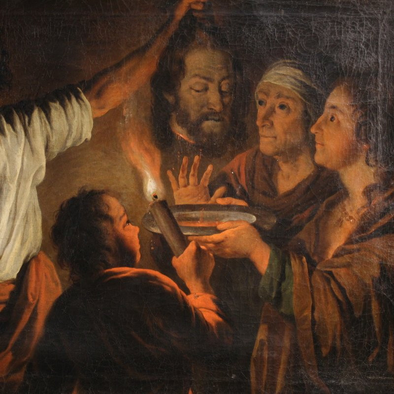 Tableau flamand du 19ème siècle, Salomé avec la tête de saint Jean-Baptiste-photo-3