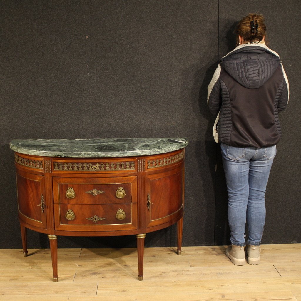 Commode française demi-lune de style Louis XVI avec dessus en marbre-photo-2